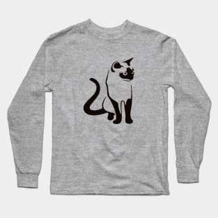 Traditional Thai Cat Minimalist Black Outline Art Long Sleeve T-Shirt